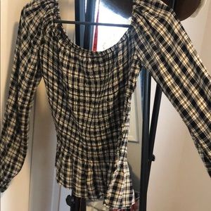 Plaid balloon sleeve top